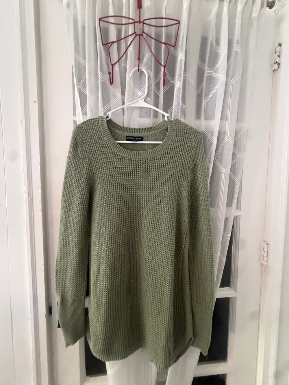 Cynthia Rowley Olive Green Waffle Knit Crewneck Sweater